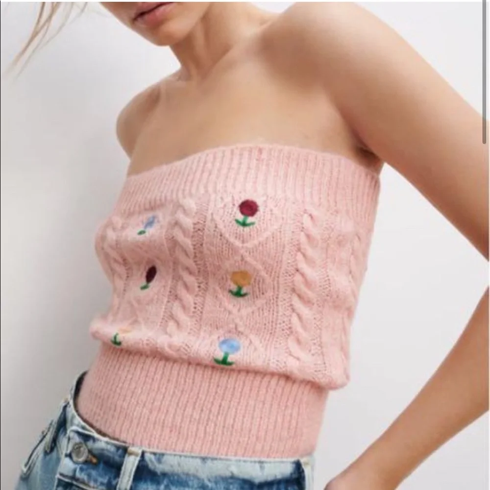 Zara Knit Embroidered Tube Top NEW - Picture 3 of 7